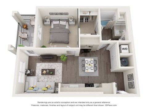 Floor plan for 1 bed, 1 bath, 680 sqft